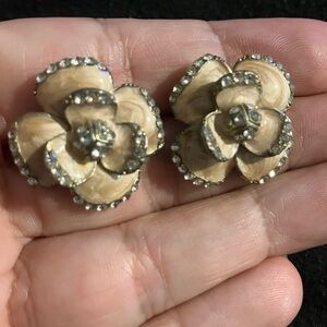 Chic Beige Floral Crystal Earrings for Women